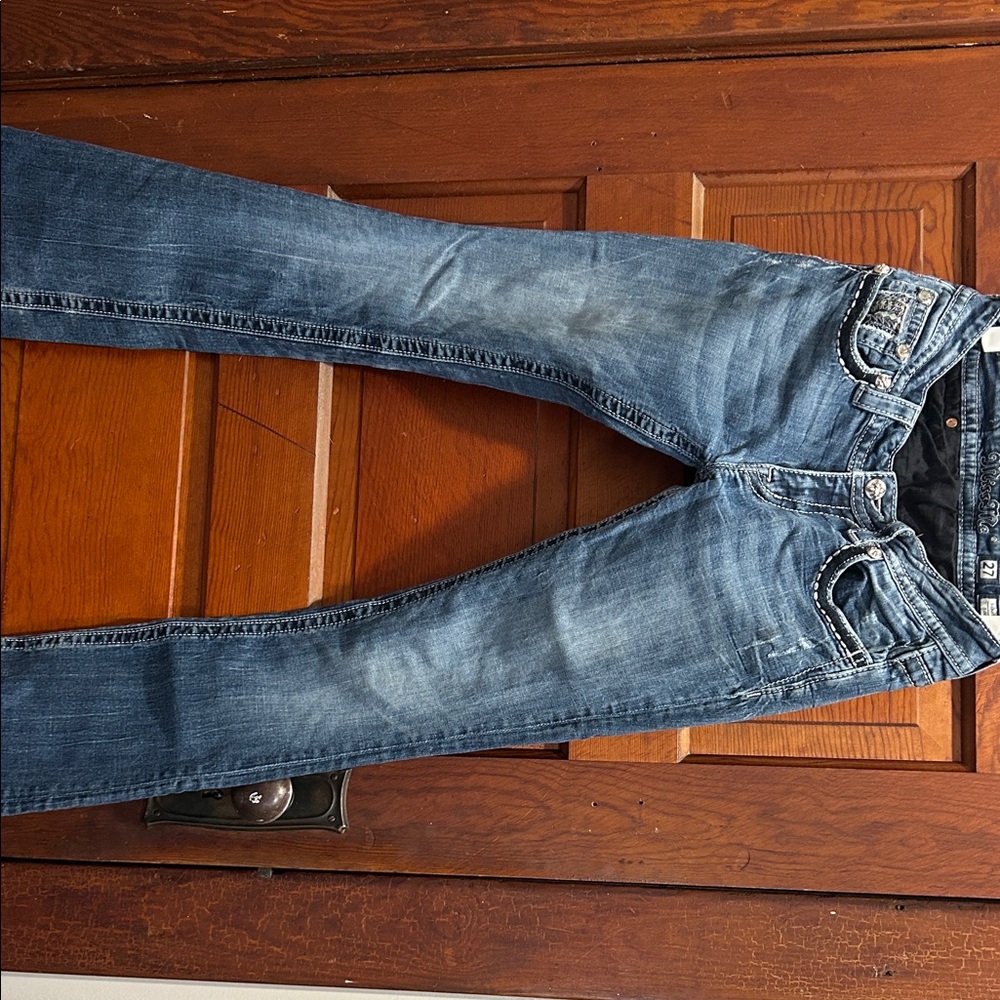 Miss Me Dark Blue Denim Jeans with Silver Accents